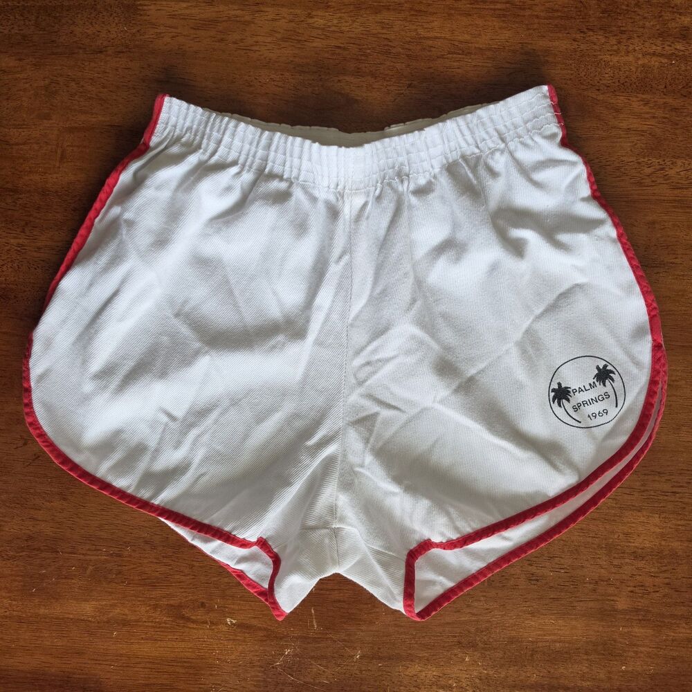 SICK Vintage Unbranded Poly Cotton Gym Shorts Palm Springs 1969 Logo Small